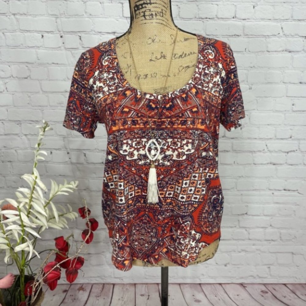 Lucky Brand Floral Paisley Boho Scoop Neck Top